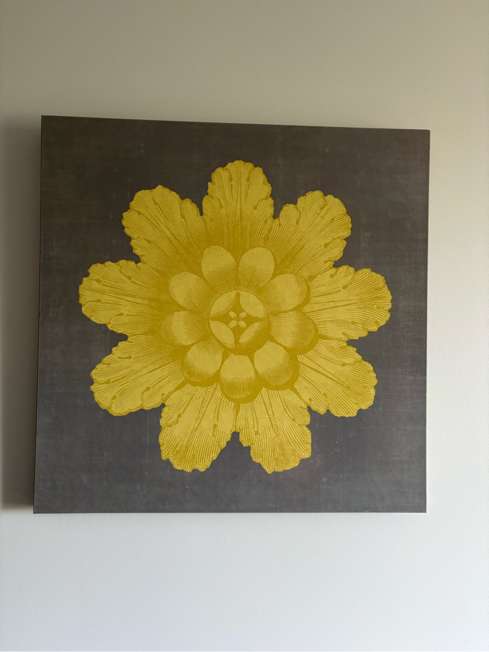 Yellow Floral Wall Art on Gray Canvas